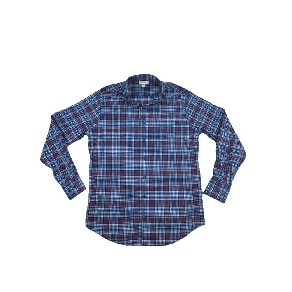 Peter Millar Shirt Mens Medium Purple Blue Plaid Long Sleeve Button Down